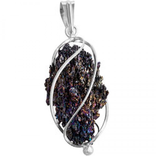 Peacock Ore Silver Cage Pendant - Medium - CD194