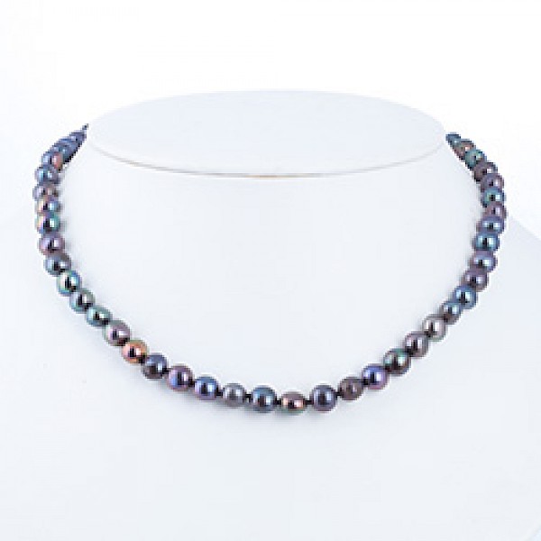 Peacock Silver Pearl Necklace - 6mm wide - 18" long