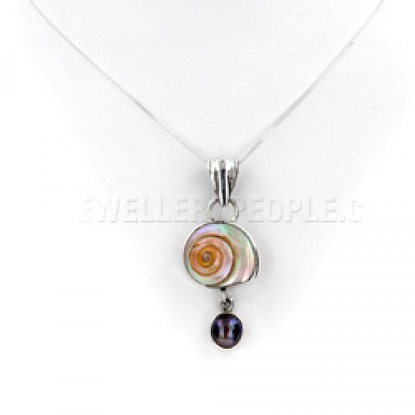 Pearlised Shell & Dark Pearl Silver Pendant - SL107