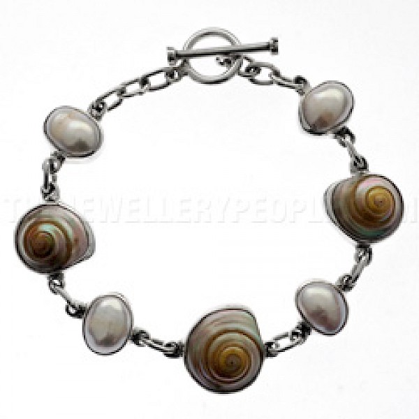 Pearlised Shell & Pearl Silver Bracelet - SL006