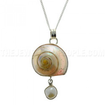 Pearlised Shell & Pearl Silver Pendant - SL108