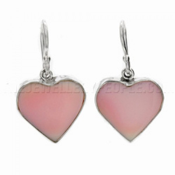 Pink Abalone Shell & Silver Heart Earrings