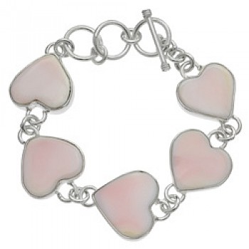 Pink & Silver Heart Abalone Shell T-Bar Bracelet