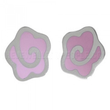 Pink Blossom Silver Stud Earrings - 23mm