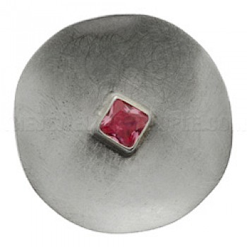 Pink Crystal Set Brushed Silver Pendant - PT488