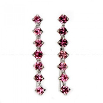 Pink Crystal Silver Earrings