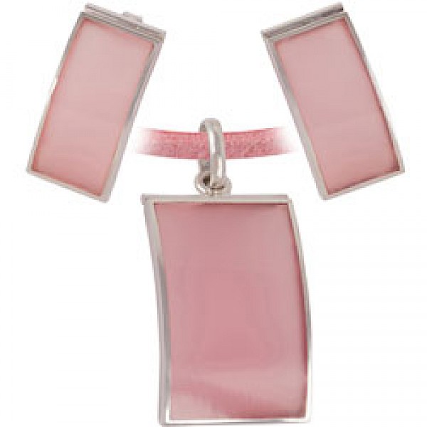 Pink Curved Earrings & Suede Necklace Set