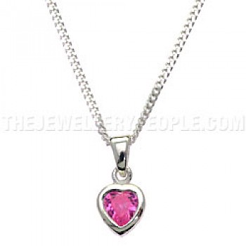 Pink CZ Silver Heart Pendant - L9238/P