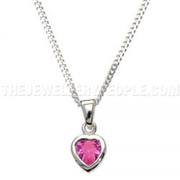 Pink CZ Silver Heart Pendant - L9238/P