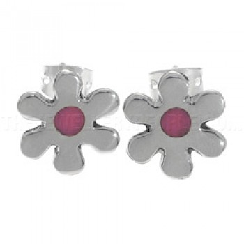 Pink Daisy Silver Stud Earrings - 13mm