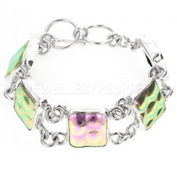 Pink Dichroic Bubble Glass & Silver Squares Bracelet