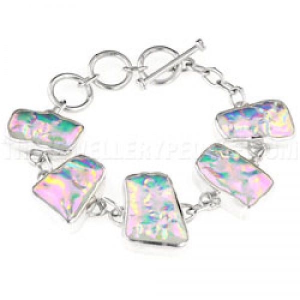 Pink Dichroic Glow-Glass & Silver Off-Shapes Bracelet