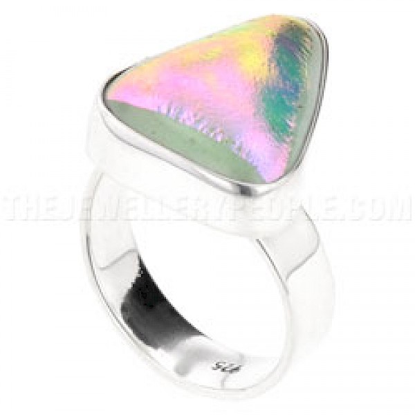 Pink Dichroic Glow-Glass & Silver Off-Shapes Ring
