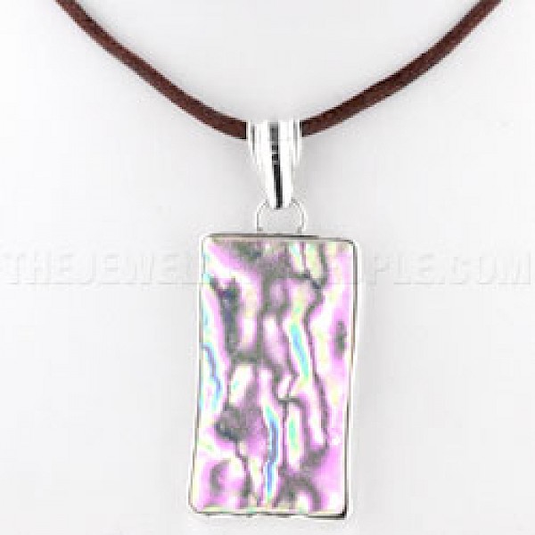 Pink Rippled Dichroic Glow-Glass & Silver Rectangular Pendant - GG027