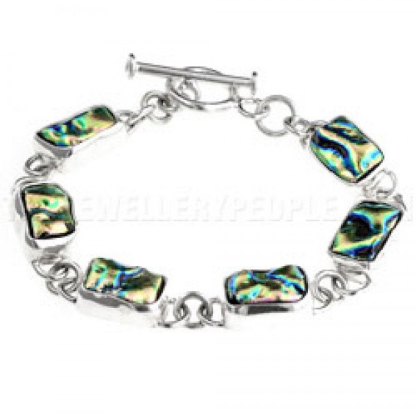 Pink Rippled Dichroic Glass & Silver Rectangles Bracelet