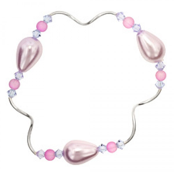 Pink Glass Beads & Silver Tubes Bracelet