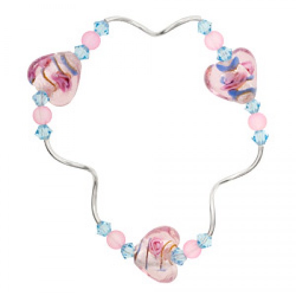 Pink Heart Glass Beads Bracelet
