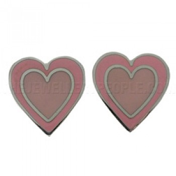 Pink Heart Silver Earrings - 20mm Wide
