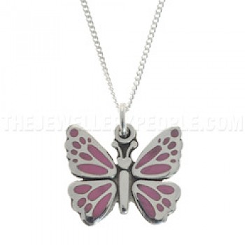 Pink Inset Butterfly Silver Pendant