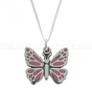 Pink Inset Butterfly Silver Pendant - PT220