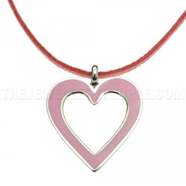 Pink Open Heart Silver Pendant - PT604