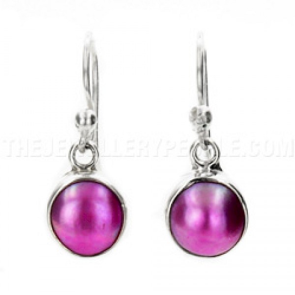 Pink Pearl & Silver Drop Earrings