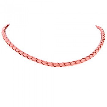 Pink Plaited Leather Necklace - 5mm