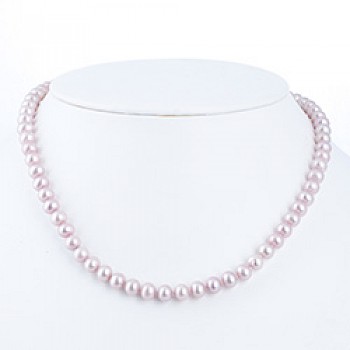 Pink Silver Pearl Necklace - 7mm wide - 18" long