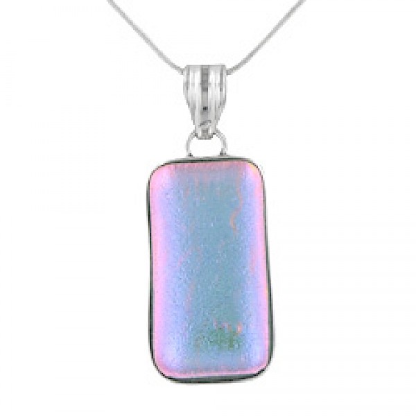 Pink Smooth Dichroic Glow-Glass Silver Pendant - GG005