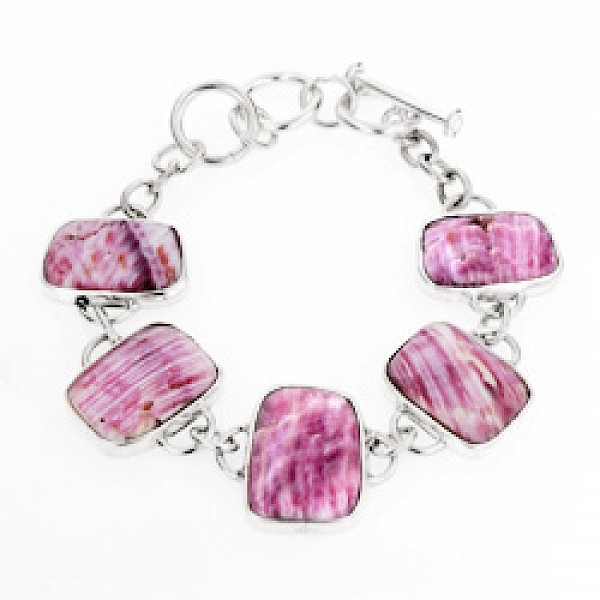 Pink Spiny Oyster & Silver Bracelet - SL060