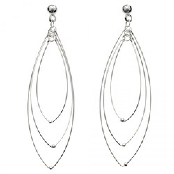 Pointed Loops Silver Earrings - 70mm Long