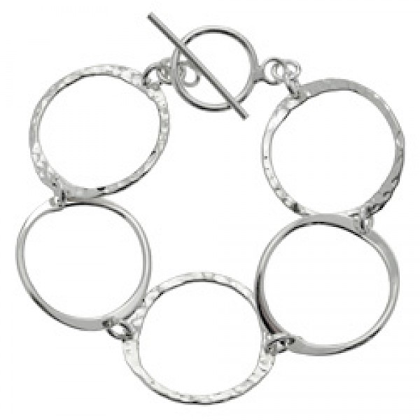 Polished & Hammered Circles Silver Bracelet