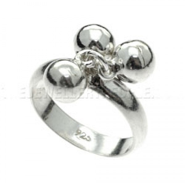 Polished Beaded Drop Silver Ring