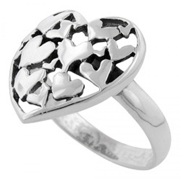 Polished Clustered Silver Heart Ring - RG266