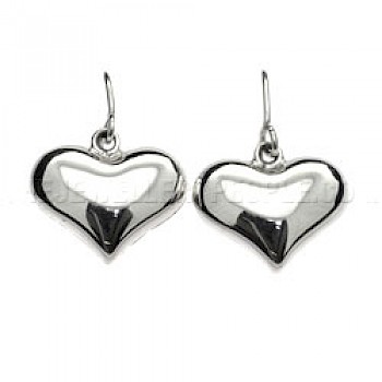 Polished Heart Silver Earrings - 20mm Wide
