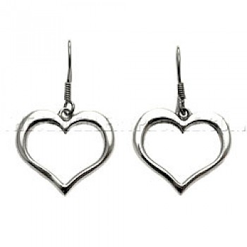Polished Open Heart Earrings - 35mm Long