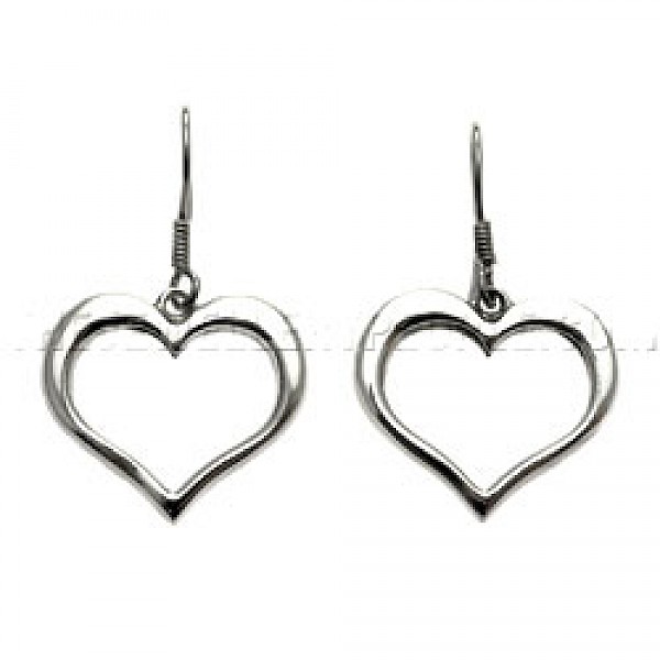 Polished Open Heart Earrings - 35mm Long