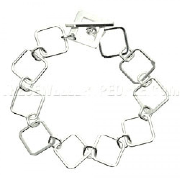 Polished Linked Square Silver Bracelet