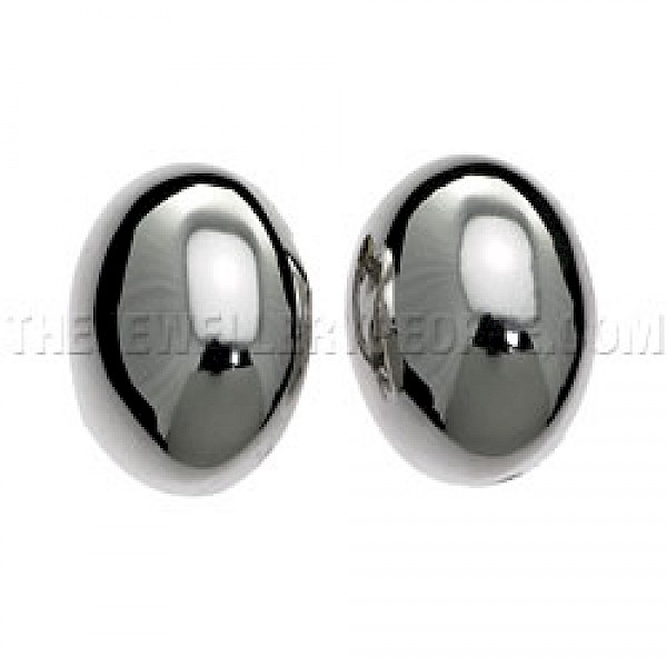 Polished Oval Silver Clip-On Earrings