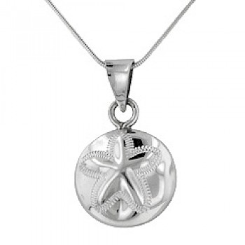 Polished Sand Dollar Silver Round Pendant - 20mm Wide