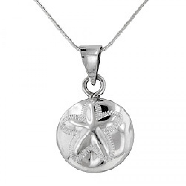 Polished Sand Dollar Silver Round Pendant - 20mm Wide - OC011