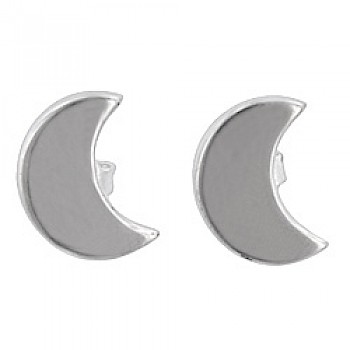 Polished Silver Crescent Stud Earrings - 10mm