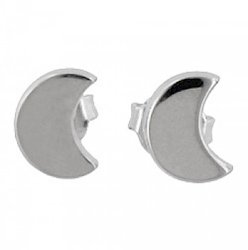 Polished Silver Crescent Stud Earrings - 7mm