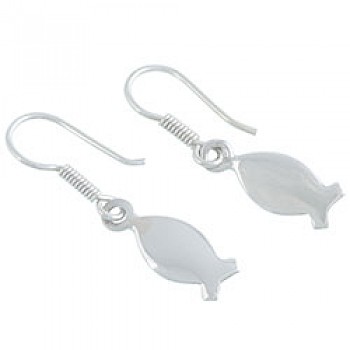 Polished Silver Fish Drop Earrings