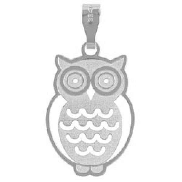 Polished Silver Owl Pendant - Frosted finish - 30mm - AL113