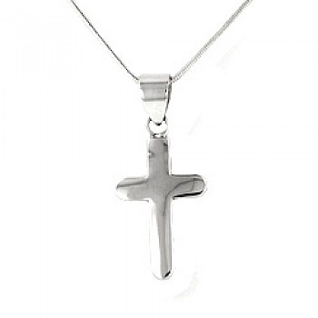 Polished Silver Rounded Cross Pendant - RN042