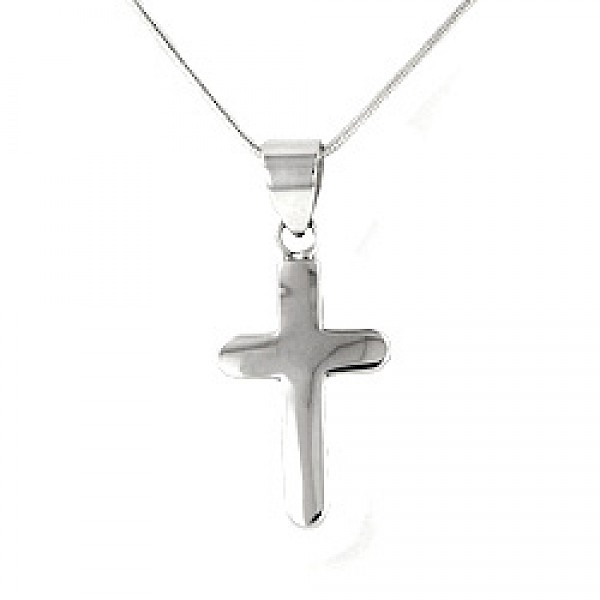 Polished Silver Rounded Cross Pendant - RN042