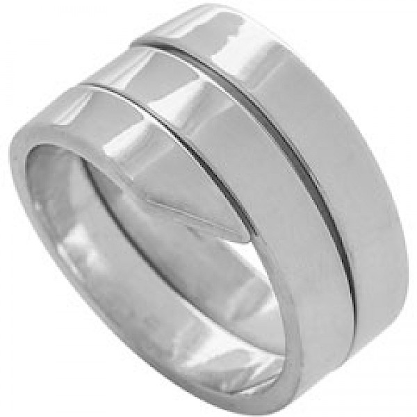 Polished Silver Three Row Wrap Ring - RG324