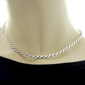 Polished Twisted Silver Collar - 4mm Wide