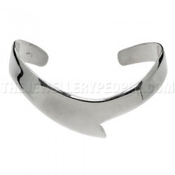 Polished Wave Open Silver Bangle - 19mm Wide